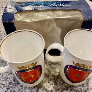 Vintage Brooks Brothers White and Gold Crest Mugs